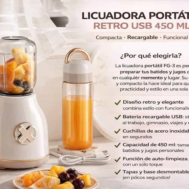 Licuadora retro USB recargable 450ML