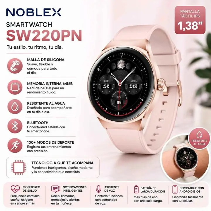 Smartwatch reloj inteligente Noblex pink