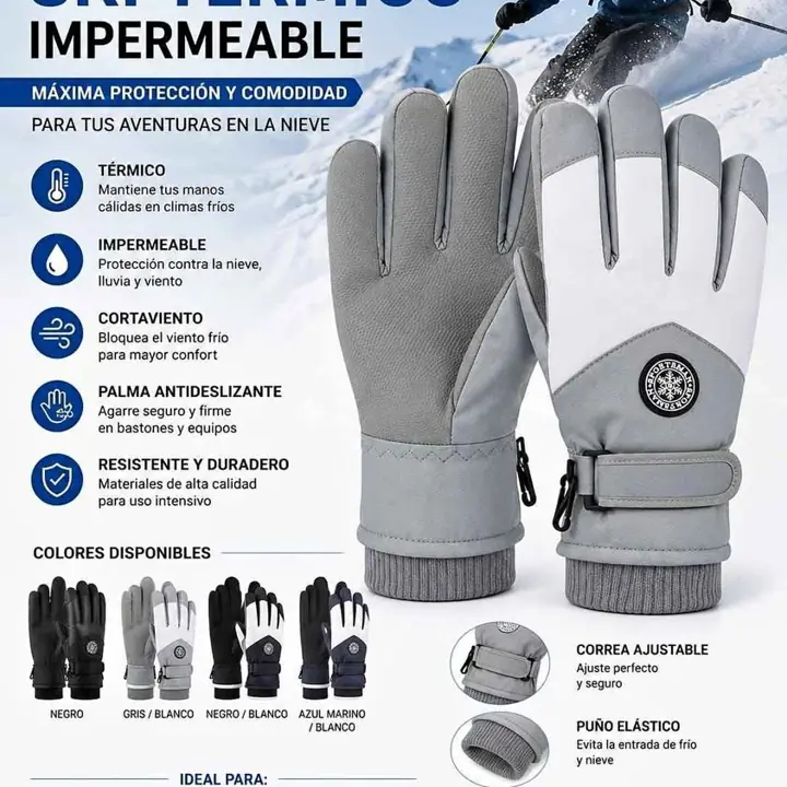 Guantes ski termico impermeable hombre