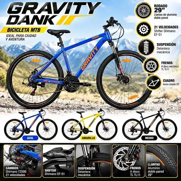 Bicicleta MTB rod 29 gravity dank acero