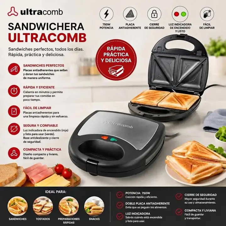 Sandwichera electrica antiadherente Ultracomb