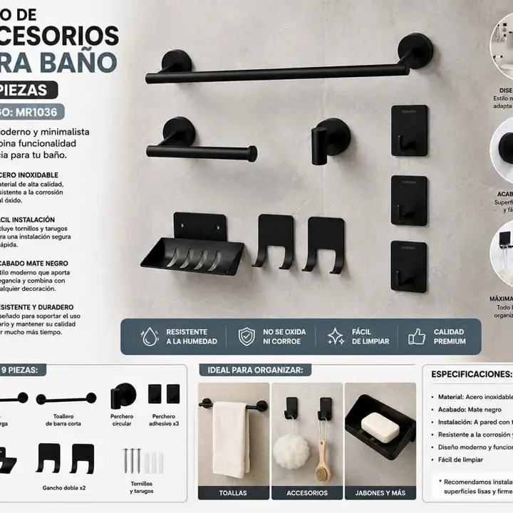 Juego Accesorios Baño X9 Piezas