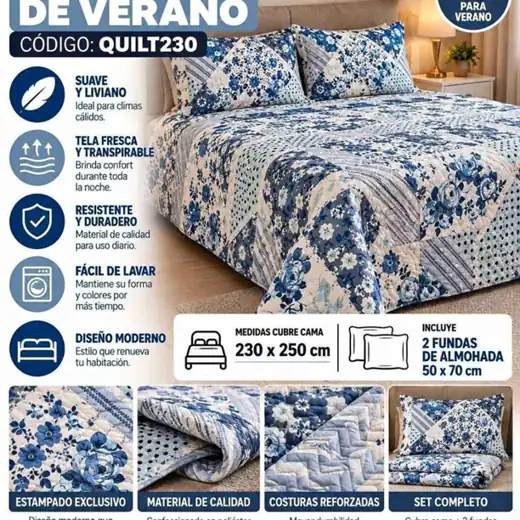 Cubre cama 2 1/2 - queen manta con fundas 230X250