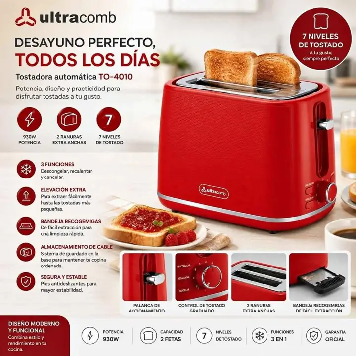 Tostadora electrica roja Ultracomb premium
