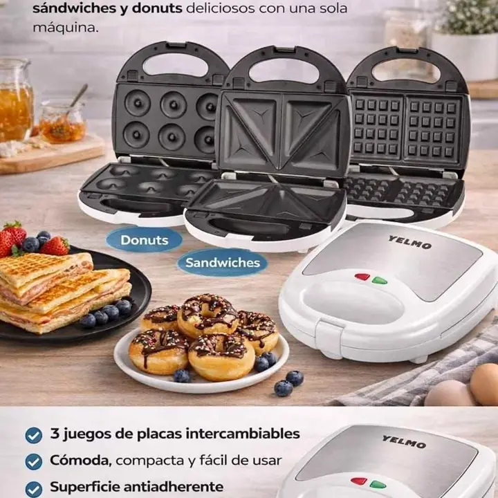 Sandwichera 3 en 1 - donas - wafles - yelmo