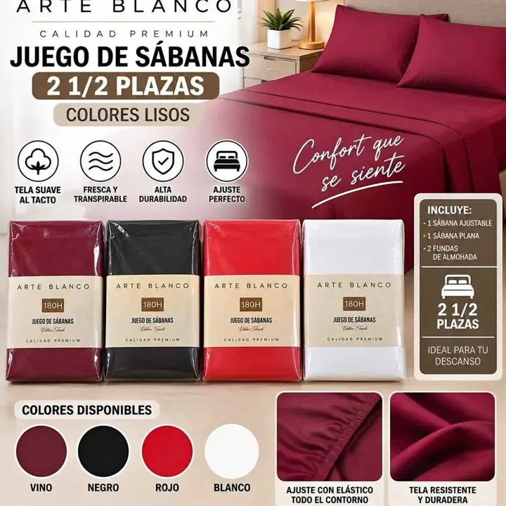 Juego de sabanas 2 1/2 plazas lisas