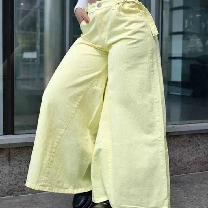 Premium jean maxi palazzo amarillo dama
