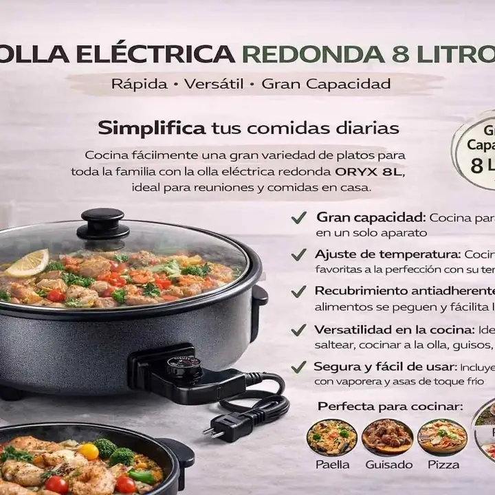 Olla electrica redonda 8 lts