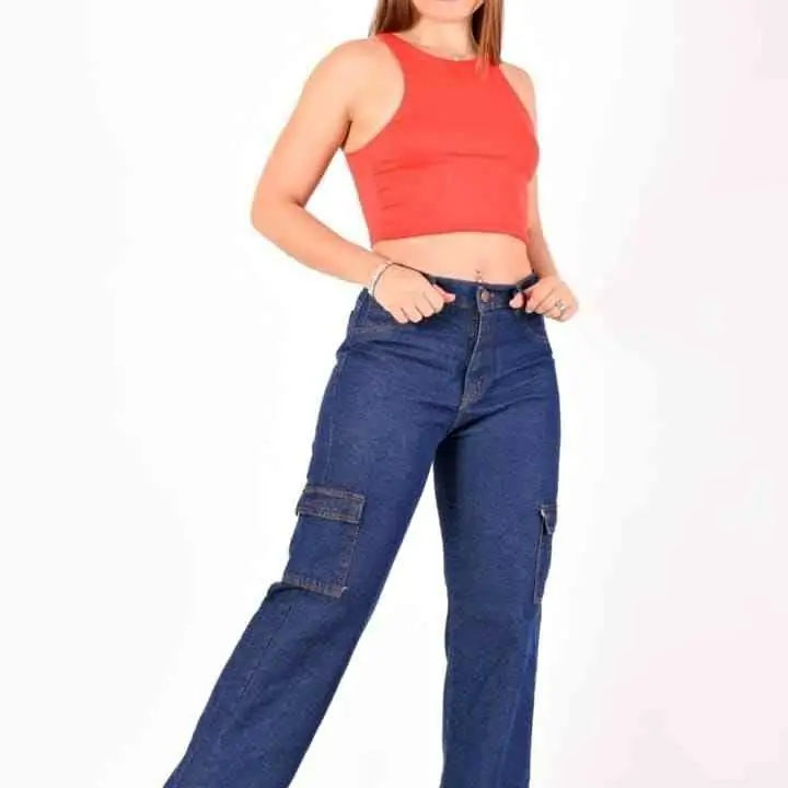 Jean wide cargo azul