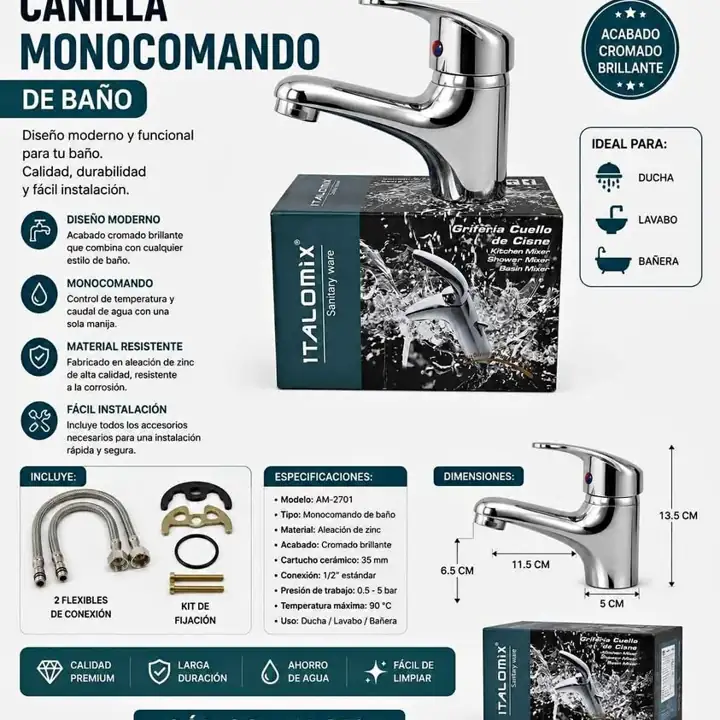 Canilla griferia de baño monocomando