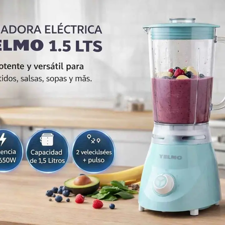 Licuadora electrica 1.5 lts 650W celeste yelmo