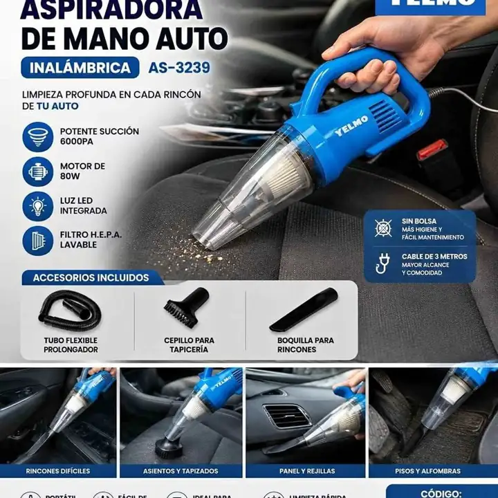 Aspiradora para auto 12V inalambrica yelmo