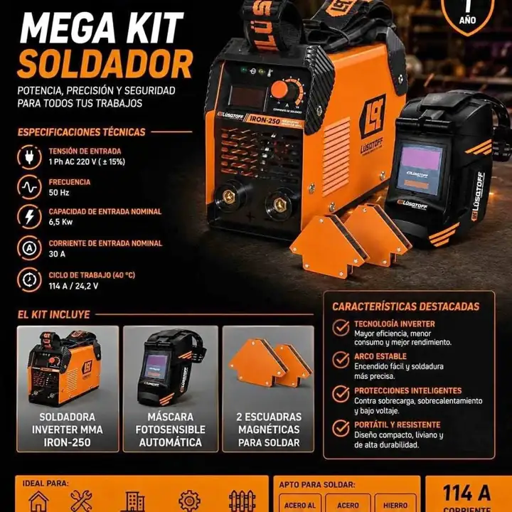 Mega kit soldador inverter 250 lusqtoff