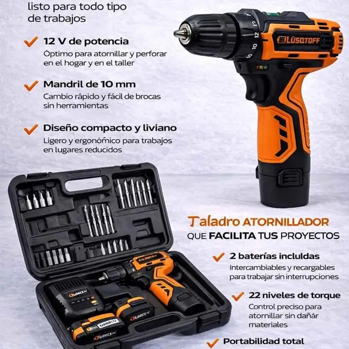 Kit taladro atornillador 12V lusqtoff