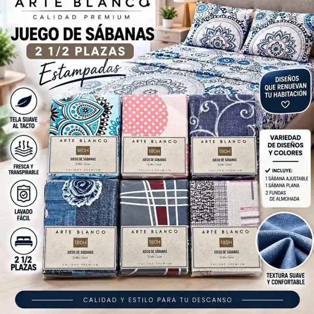 Juego de sabanas 2 1/2 plazas estampadas