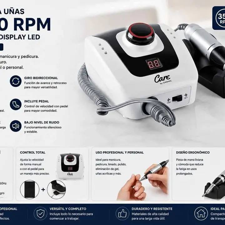 Torno para Uñas 35000rpm con Pedal y Display LED