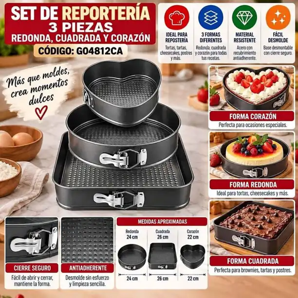 Set de reporteria 3 piezas tortera corazon,redo,cu
