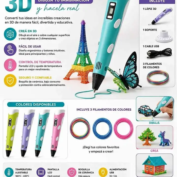 Lapiz de impresion 3D con filamentos