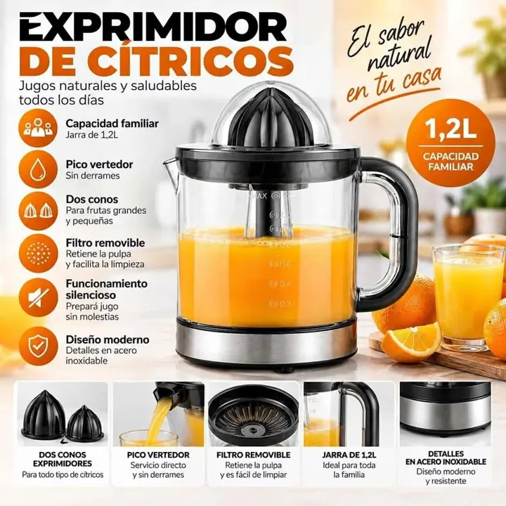 Exprimidor electrico 1.2 lts 40W acero suono