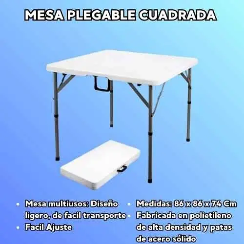 Mesa cuadrada plegable grande - gris o blanca