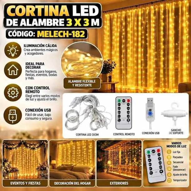 Cortina LED de alambre 3X3M