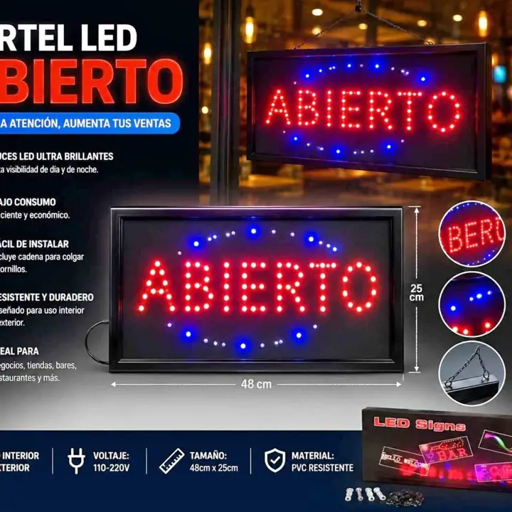 Cartel LED "abierto