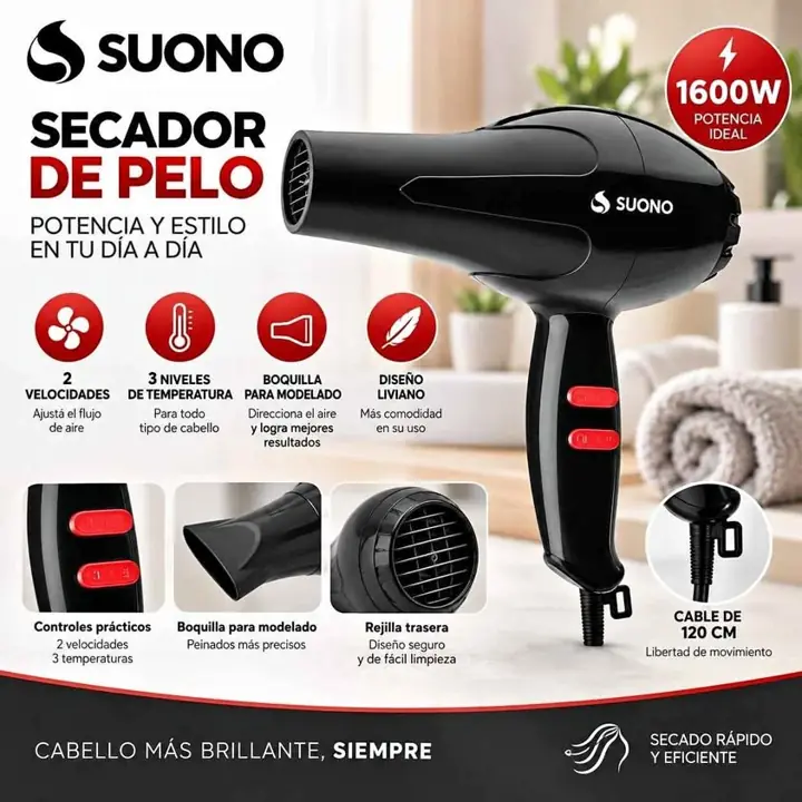 Secador de pelo 1600W 2 vel suono