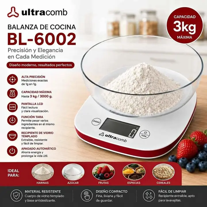 Balanza de cocina hasta 3KG Ultracomb tuper