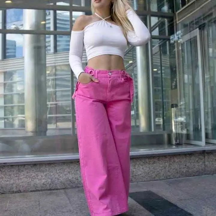 Premium jean maxi fucsia rosa palazo