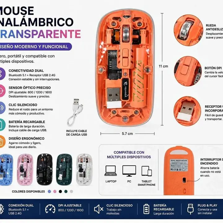 Mouse inalambrico transparente