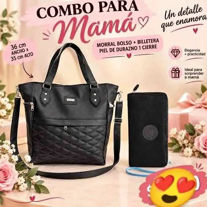 Morral bolso + billetera piel de durazno 1 cierre dia de la madre