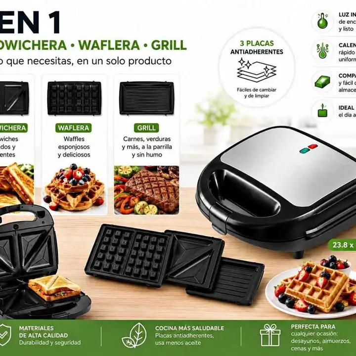 Sandwichera wafles electrica 3 en 1 glob