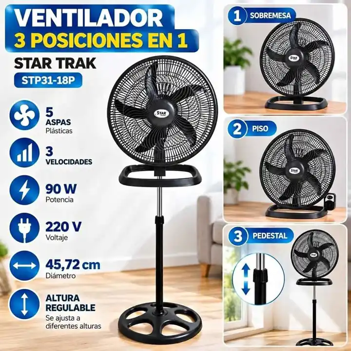 Ventilador 18" star trak 3 en 1 aspas plasticas