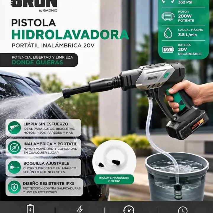 Pistola hidrolavadora 20V 200W bron
