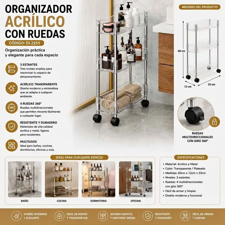 Carro organizador con ruedas de acrilico 130MM