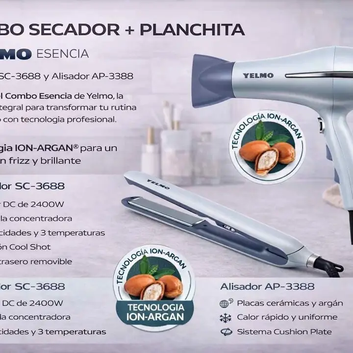 Combo secador de pelo + planchita de pelo - yelmo