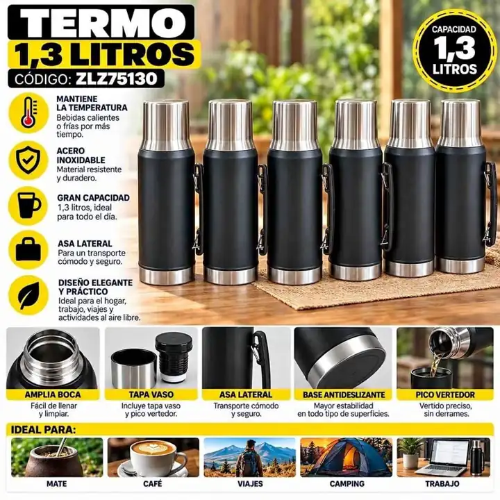 Termo 1,3 litros negro