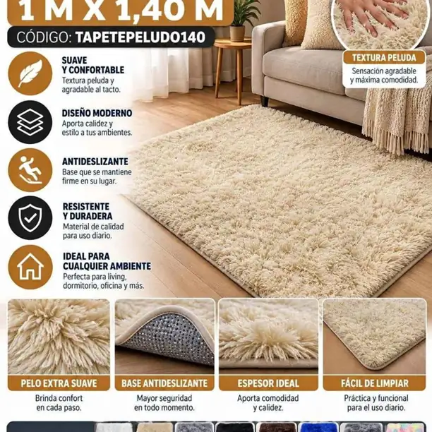 Alfombra peluda de 1M x 1,40 con antideslizante