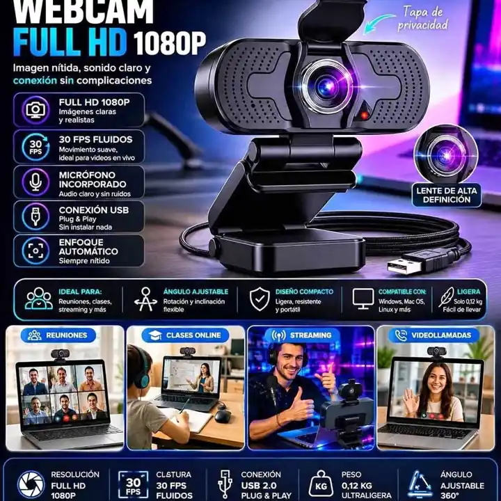 Camara web full HD 1080P con microfono 30 fps