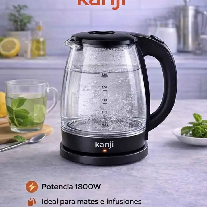 Pava electrica vidrio - mango negro - mate - Kanji