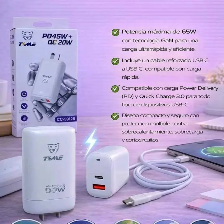 Cargador con cable PD45W+ QC20W