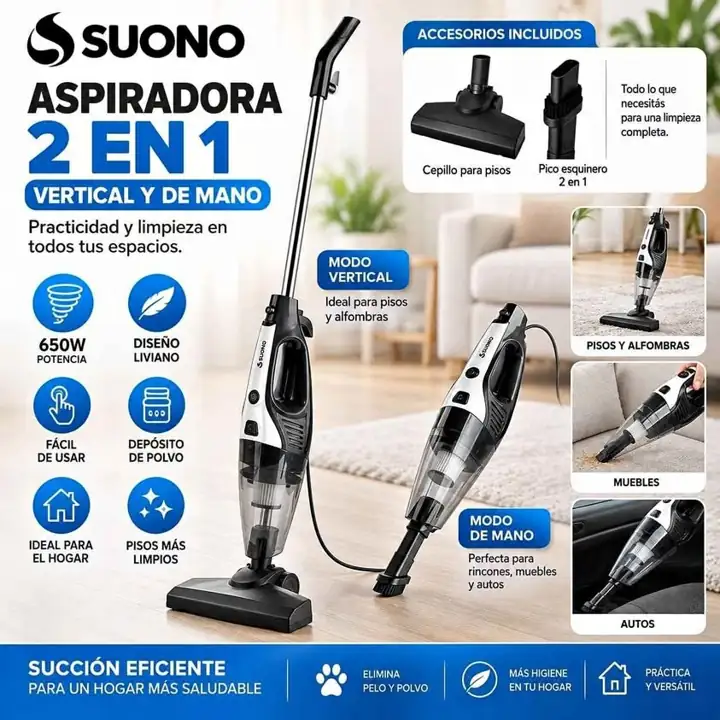 Aspiradora vertical 2 en 1 blanca suono