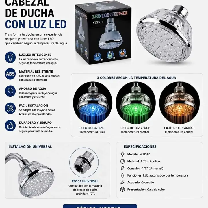 Cabezal de ducha con luz