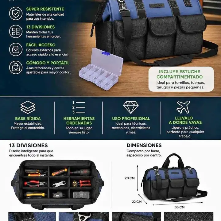 Bolso de herramientas con 13 divisiones