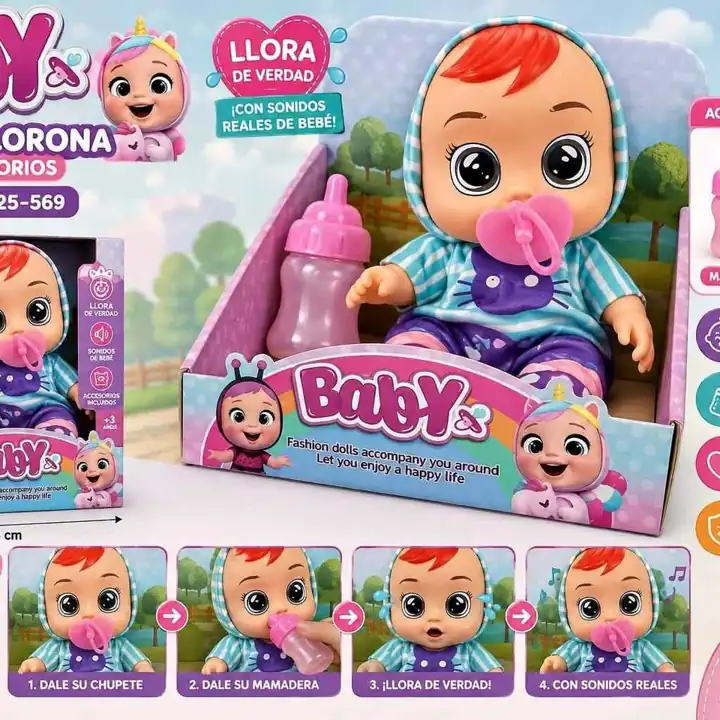 Muñeca llorona con accesorios