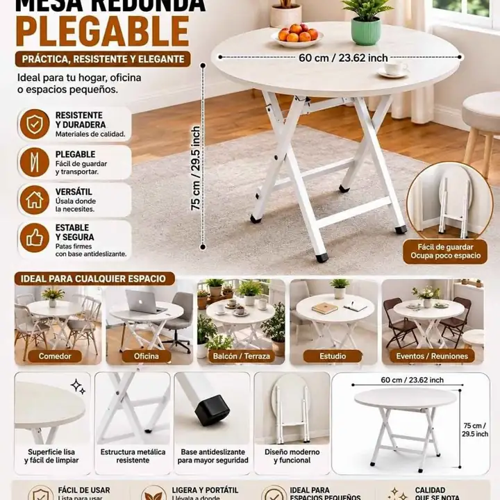 Mesa redonda plegable blanca
