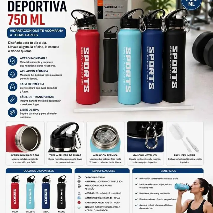 Botella sport 750ML acero inox termica