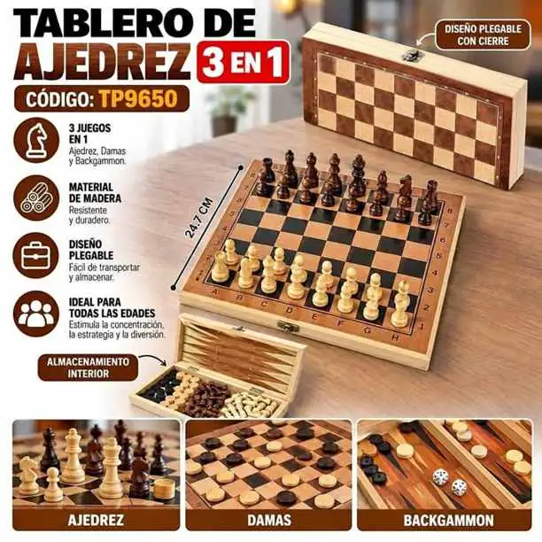 Tablero de ajedrez 3 en 1
