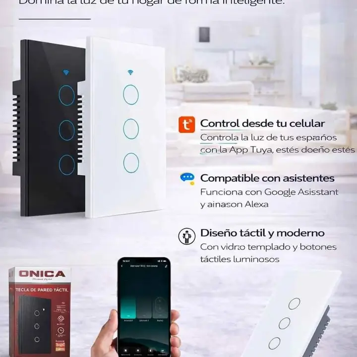 Tecla smart WiFi tactil de 3 canales 1000W