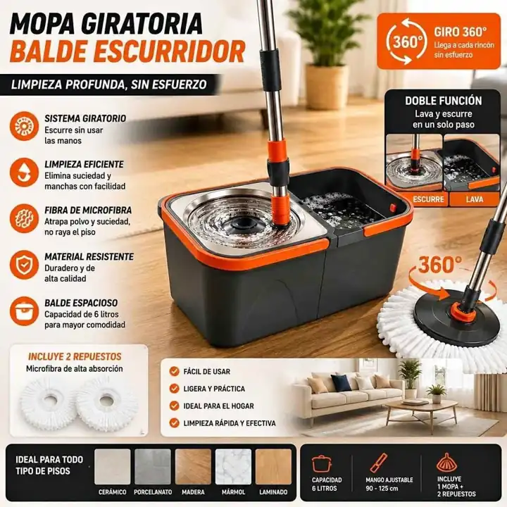 Mopa premium giratoria con balde gris grande